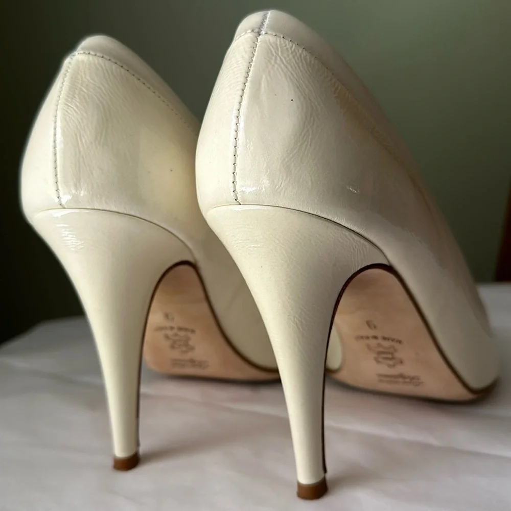 Butter Bridal Peep Toe Pumps Leather Handcrafted in Italy Cream Size 9